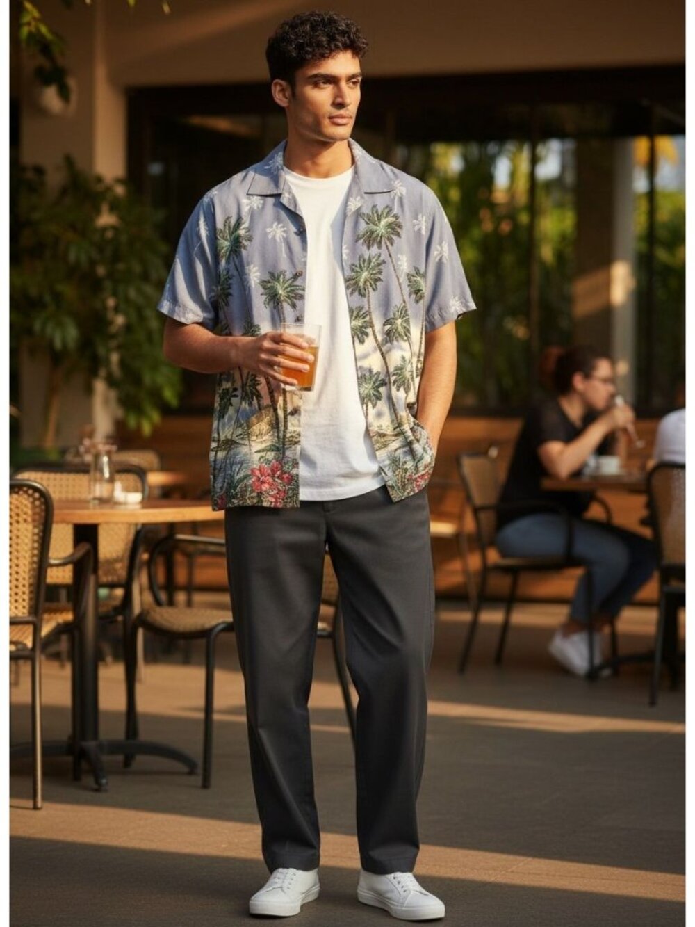 Saddlebred Mens Classic Fit Hawaiian Shirt Palm Tree Tropical L 100% Rayon Blue